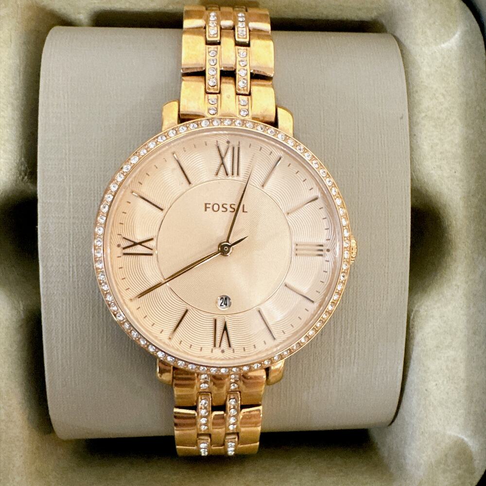 Fossil ES3546 Jacqueline Rose Gold Crystal Bezel Stainless Steel Ladies Watch